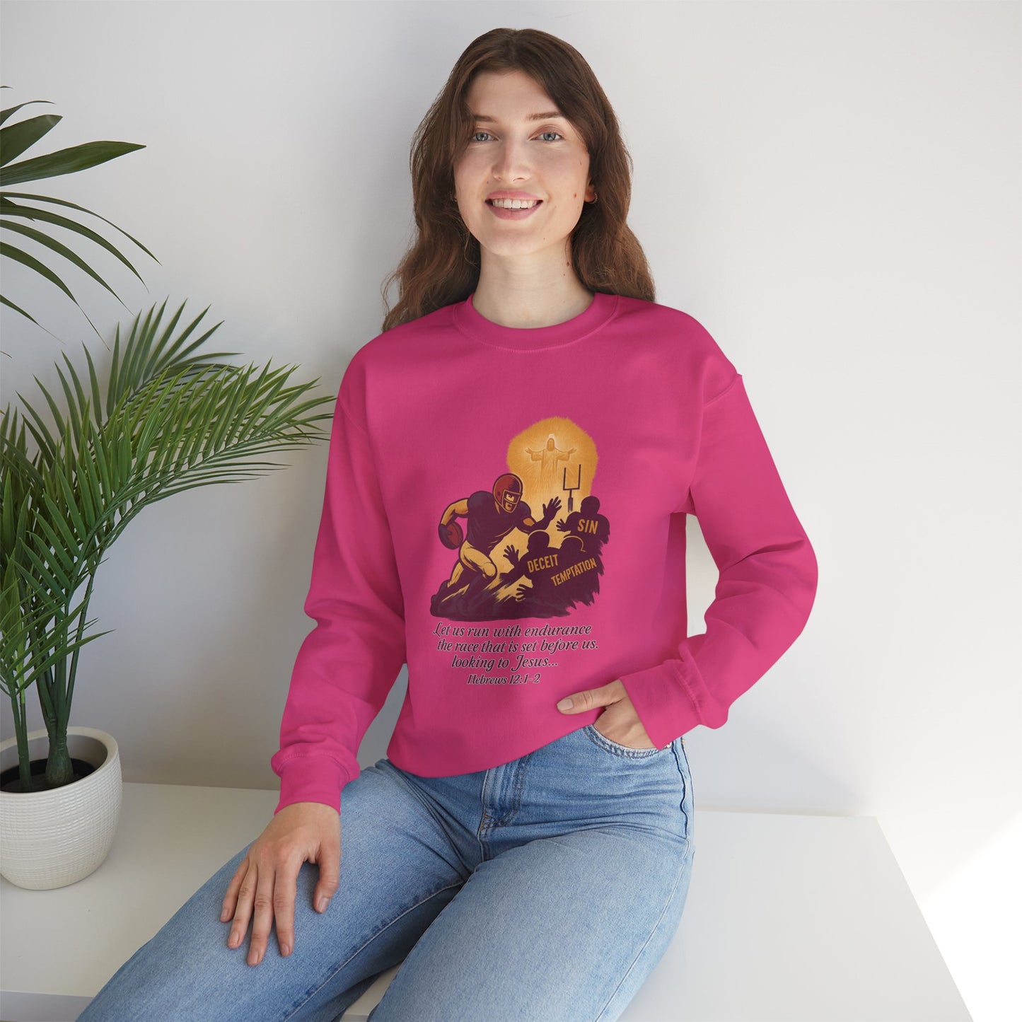 Let Us Run With Endurance Unisex Crewneck Sweatshirt, Christian Gift Faith-Based Styling Apparel, Everyday Comfort