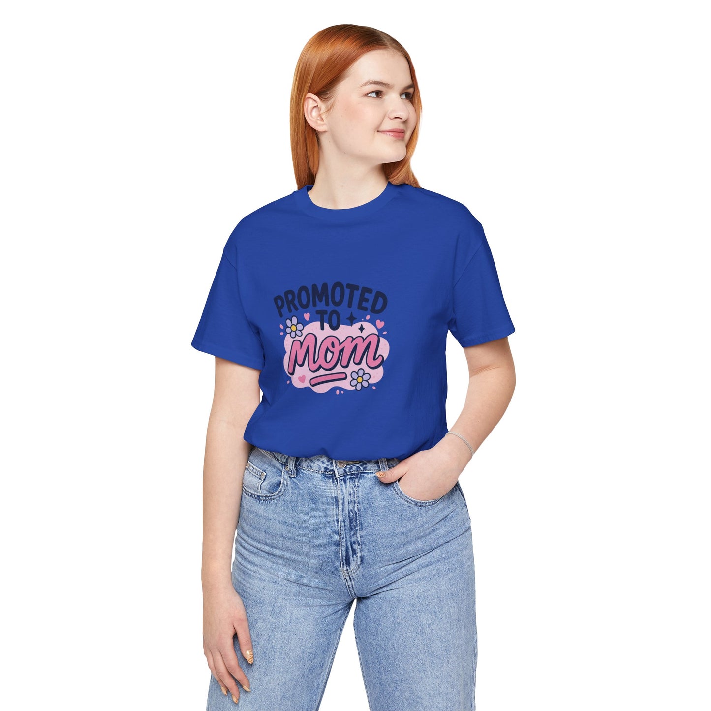 Promoted to Mom Unisex Cotton T-Shirt Unisex Jersey Tee for Expecting Moms, Mother's Day Gift, Cute Baby Announcement