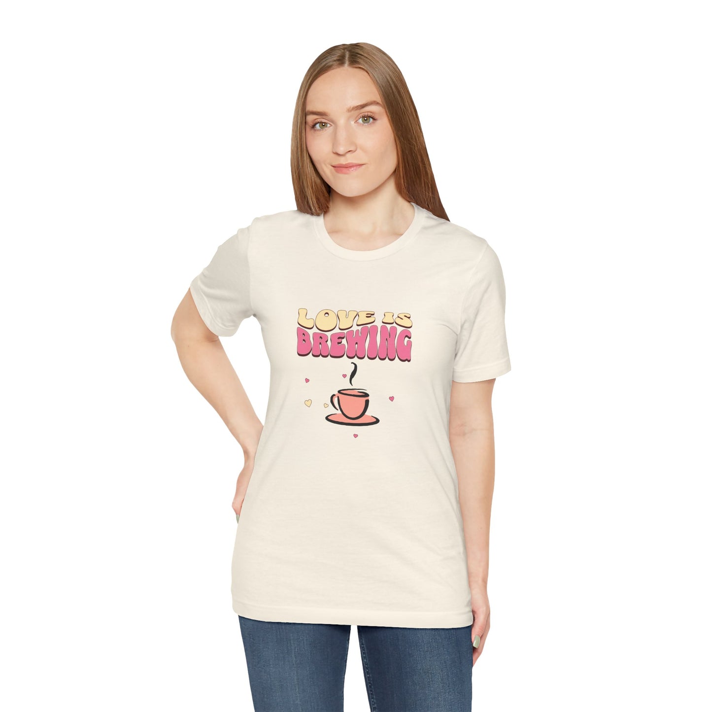 Love is Brewing Cotton Unisex T-Shirt, Gift for Couples, Valentine's Day Shirt, Relationship Humor, Cute Graphic Tee, Coffee Lovers