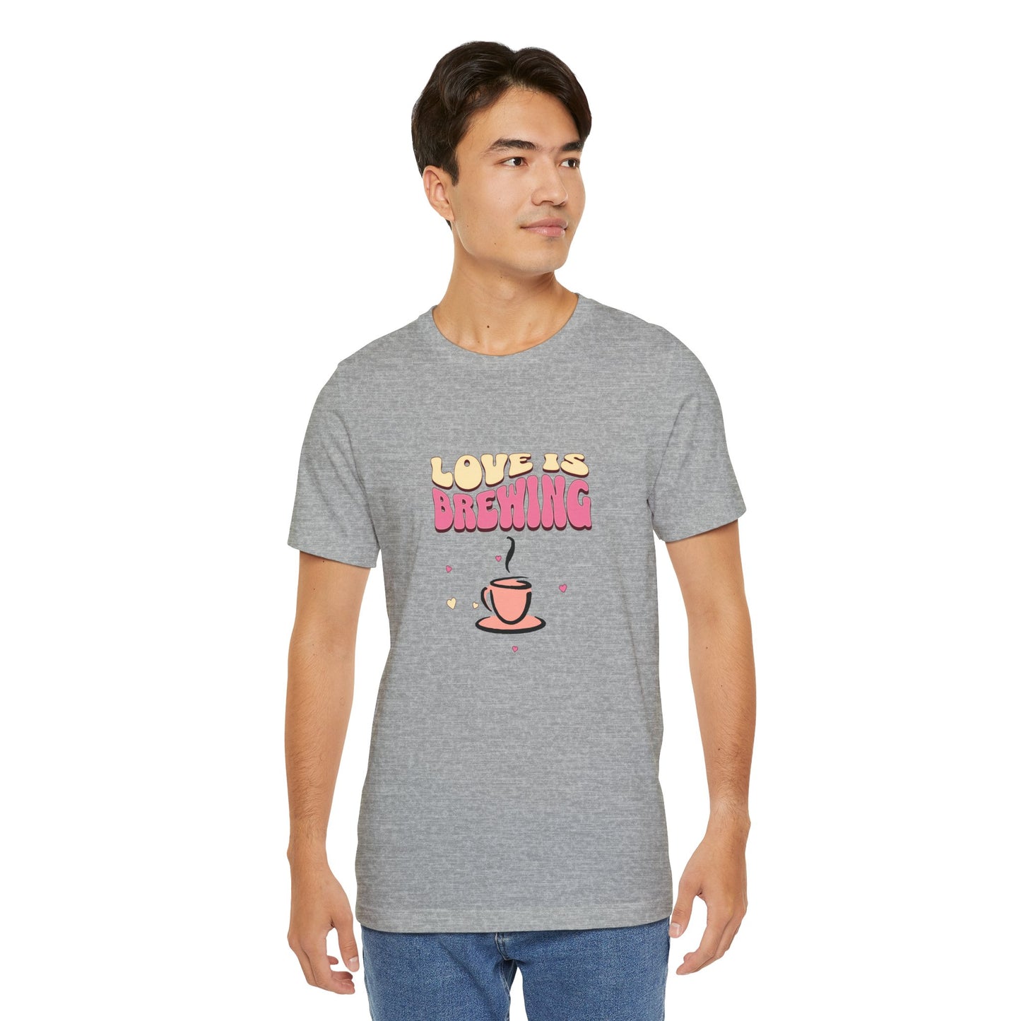Love is Brewing Cotton Unisex T-Shirt, Gift for Couples, Valentine's Day Shirt, Relationship Humor, Cute Graphic Tee, Coffee Lovers