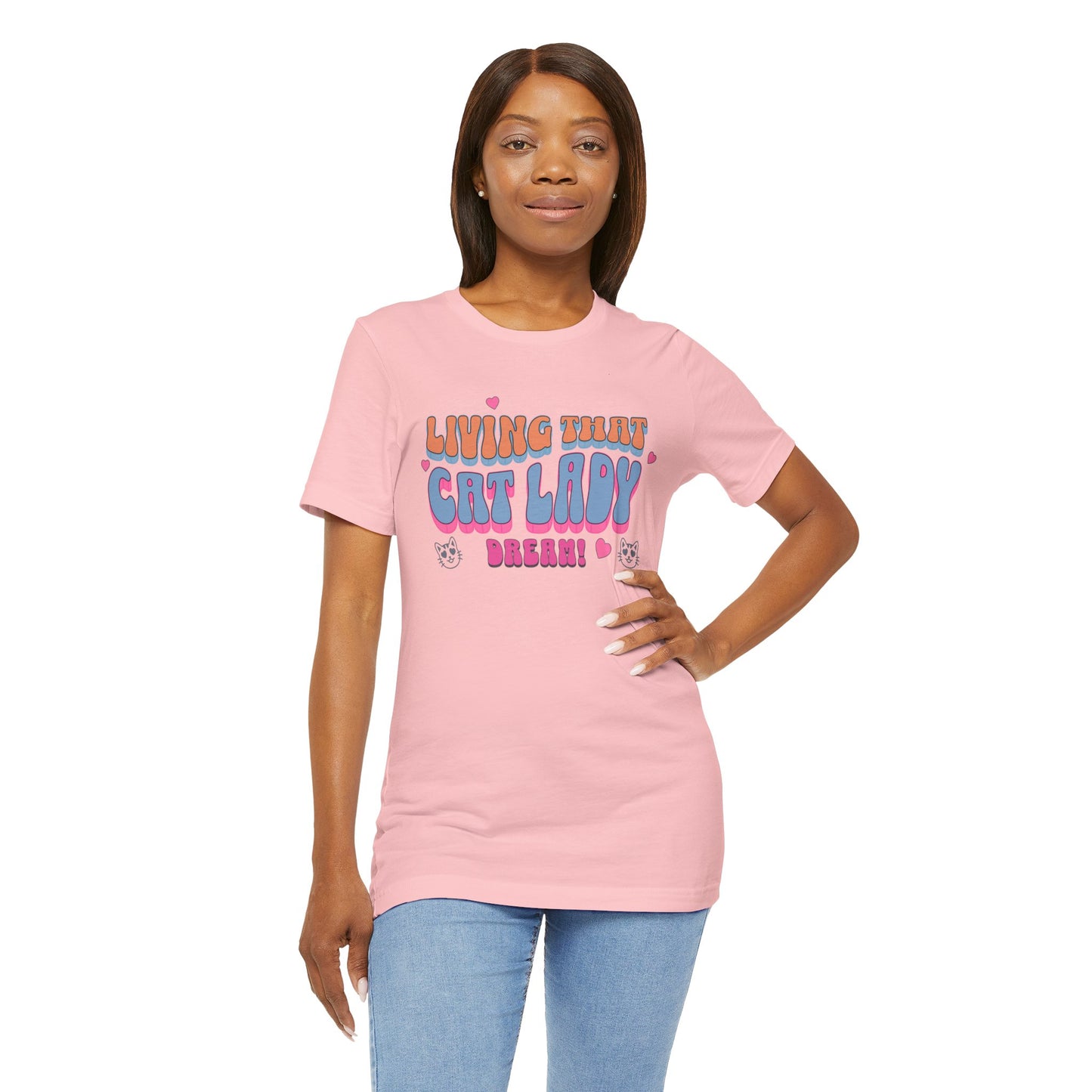 Living That Cat Lady Dream Cotton Unisex T-Shirt for Animal Lovers, Humorous Graphic Tee, Gift for Cat Owners