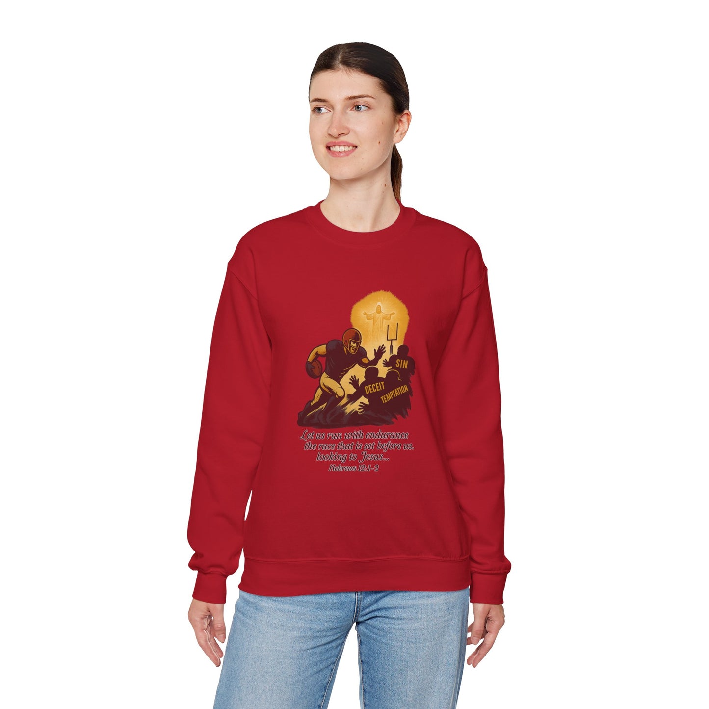 Let Us Run With Endurance Unisex Crewneck Sweatshirt, Christian Gift Faith-Based Styling Apparel, Everyday Comfort