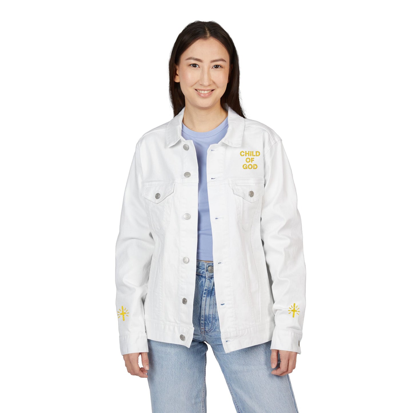 Child of God Embroidered Unisex Denim Jacket - Stylish Layering for Every Occasion, Casual Wear Gift Idea