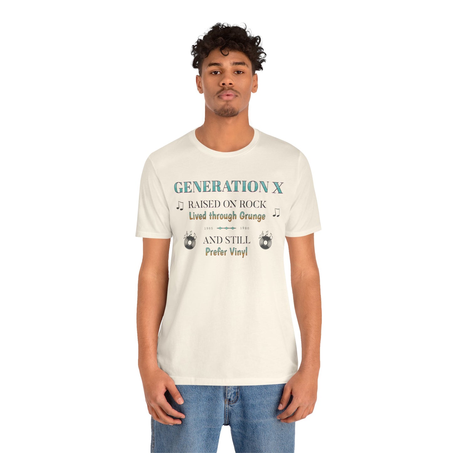 Generation X Raised on Rock Cotton Unisex Jersey T-Shirt, Music Vinyl Lover, Retro Top, Vintage Graphic Tee