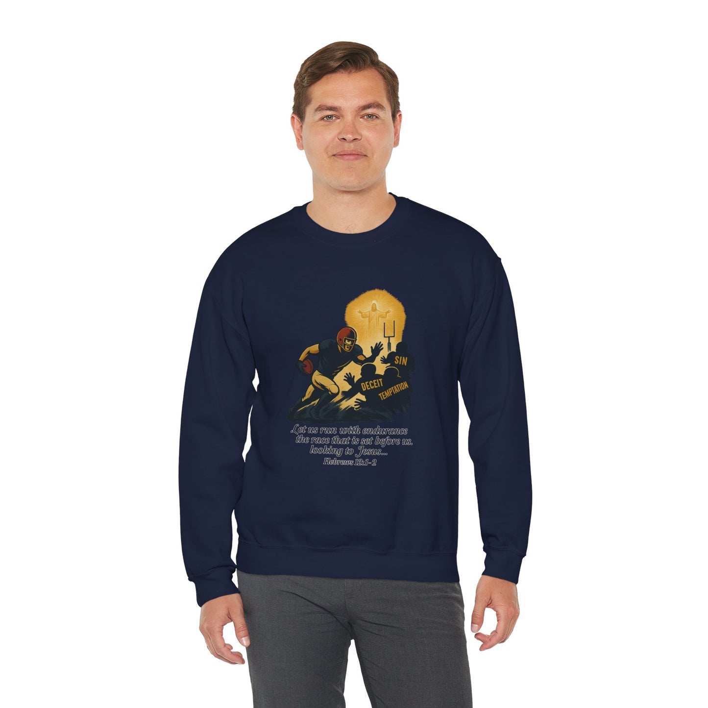 Let Us Run With Endurance Unisex Crewneck Sweatshirt, Christian Gift Faith-Based Styling Apparel, Everyday Comfort