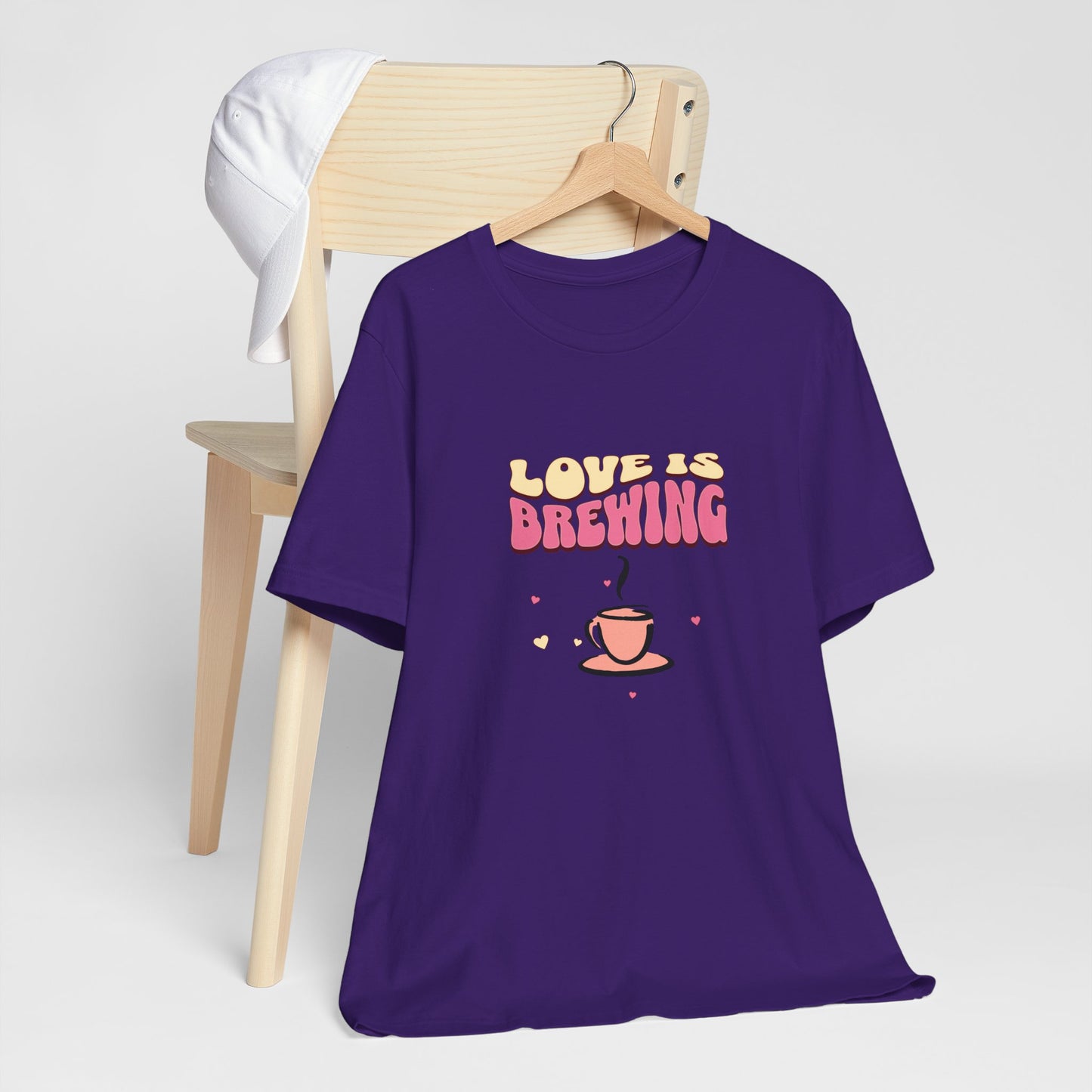 Love is Brewing Cotton Unisex T-Shirt, Gift for Couples, Valentine's Day Shirt, Relationship Humor, Cute Graphic Tee, Coffee Lovers