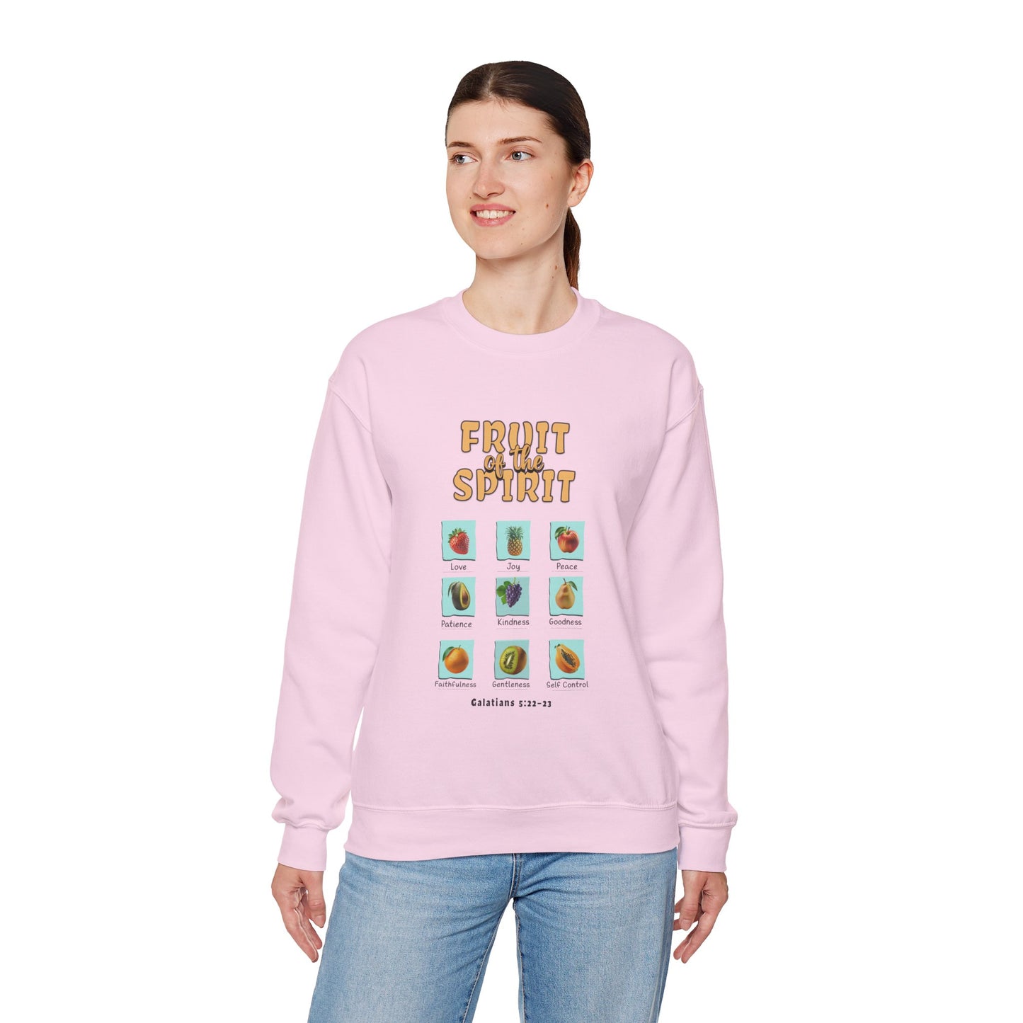 Fruit of the Spirit Unisex Crewneck Sweatshirt, Christian Scriptural Kindness Gentle Patience Inspirational Bible Verse Apparel