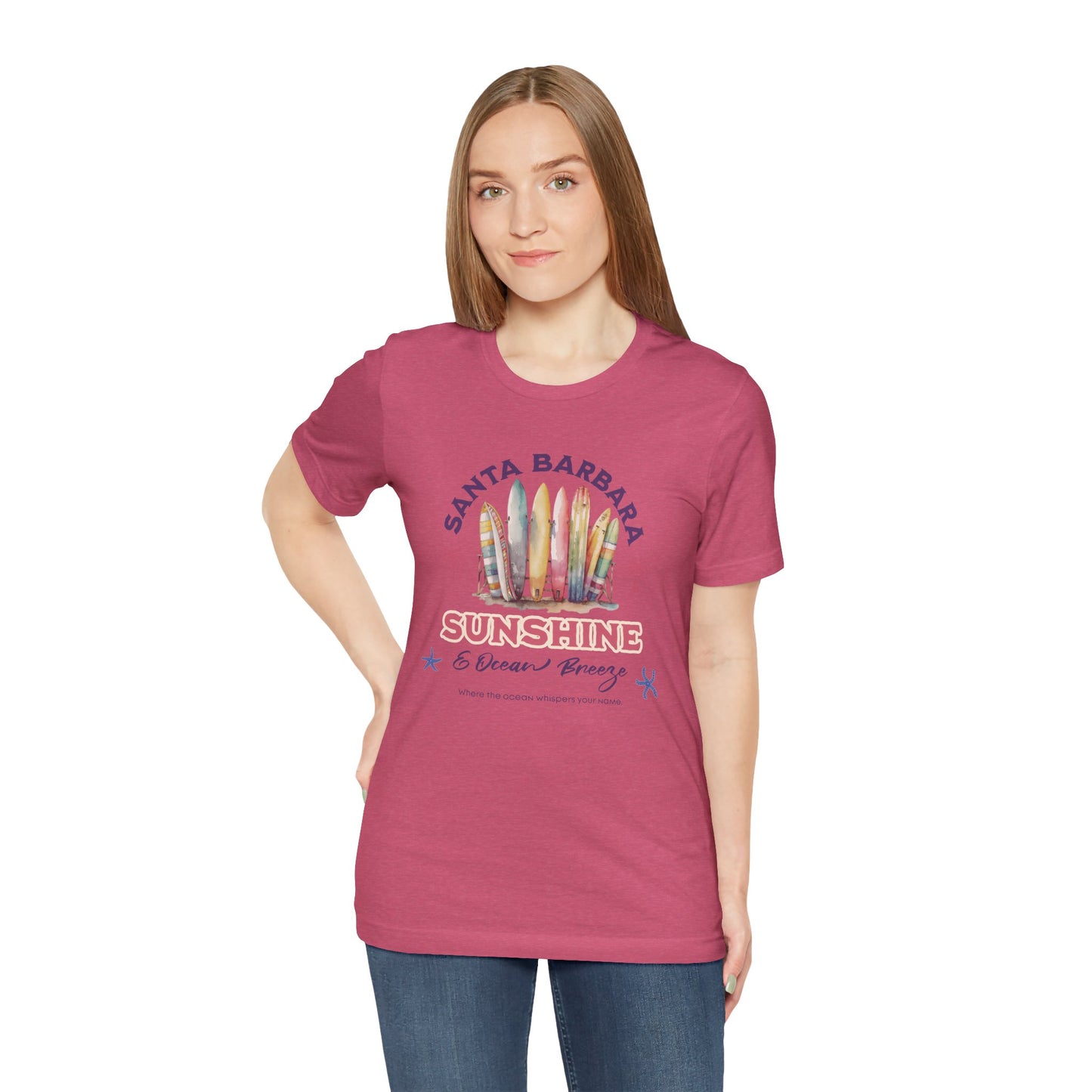 Sunshine Ocean Breeze Santa Barbara Cotton Unisex Jersey T-Shirt, Casual Summer Beach Fun Vibes