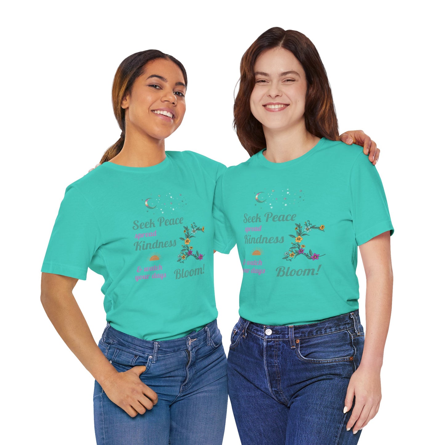 Seek Peace Spread Kindness & Watch Your Days Bloom Unisex Cotton Jersey T-Shirt – Scripture Inspired Floral Style