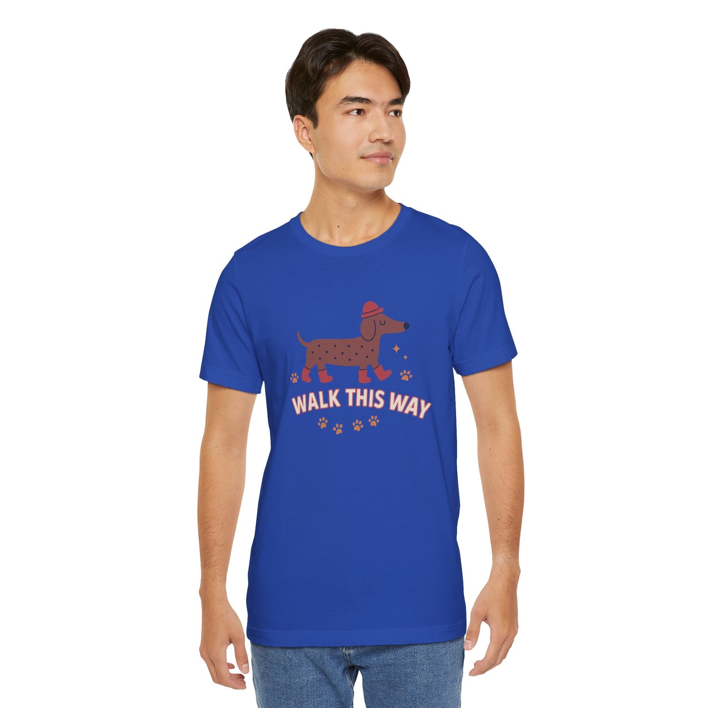 Dachshund Walk This Way Unisex Cotton T-Shirt, Cute Dog Lover Gift, Funny Pet Owner Shirt
