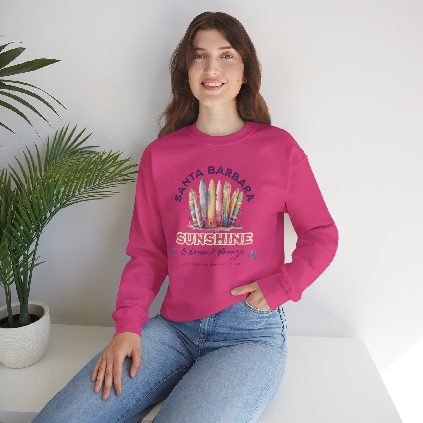 Sunshine Ocean Breeze Santa Barbara Unisex Crewneck Sweatshirt Pullover, Beach Vibes