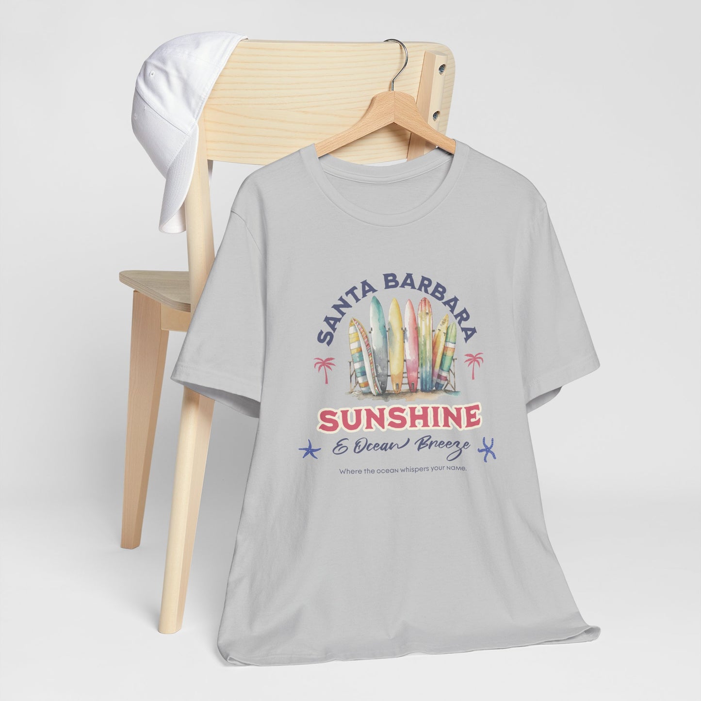 Sunshine Ocean Breeze Santa Barbara Cotton Unisex Jersey T-Shirt, Casual Summer Beach Fun Vibes