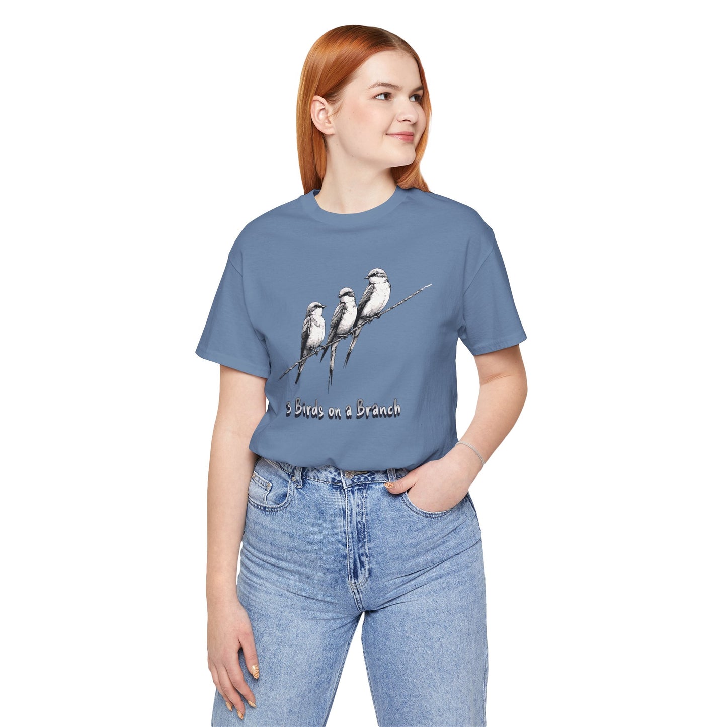 3 Birds on a Branch Cotton Unisex T-Shirt - Nature Inspired Graphic