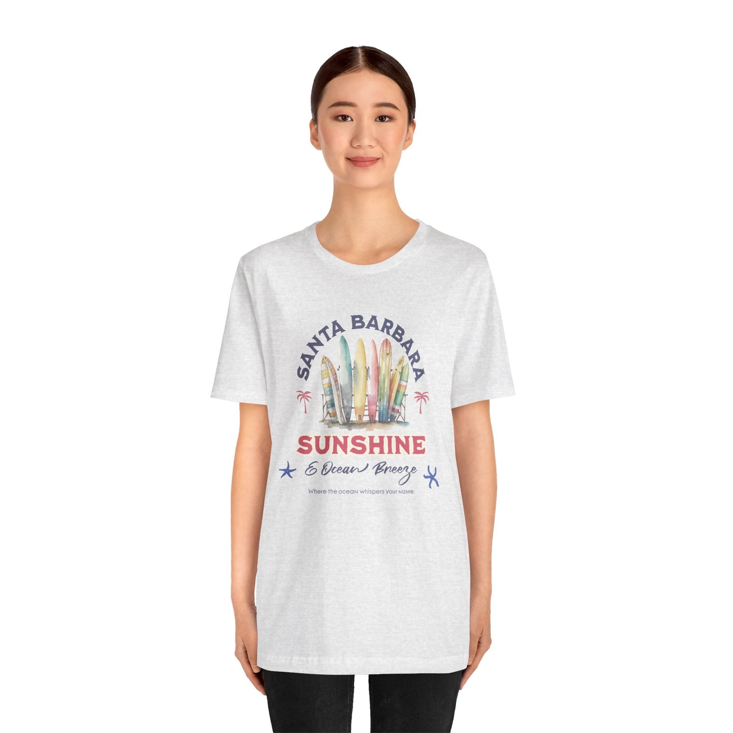 Sunshine Ocean Breeze Santa Barbara Cotton Unisex Jersey T-Shirt, Casual Summer Beach Fun Vibes