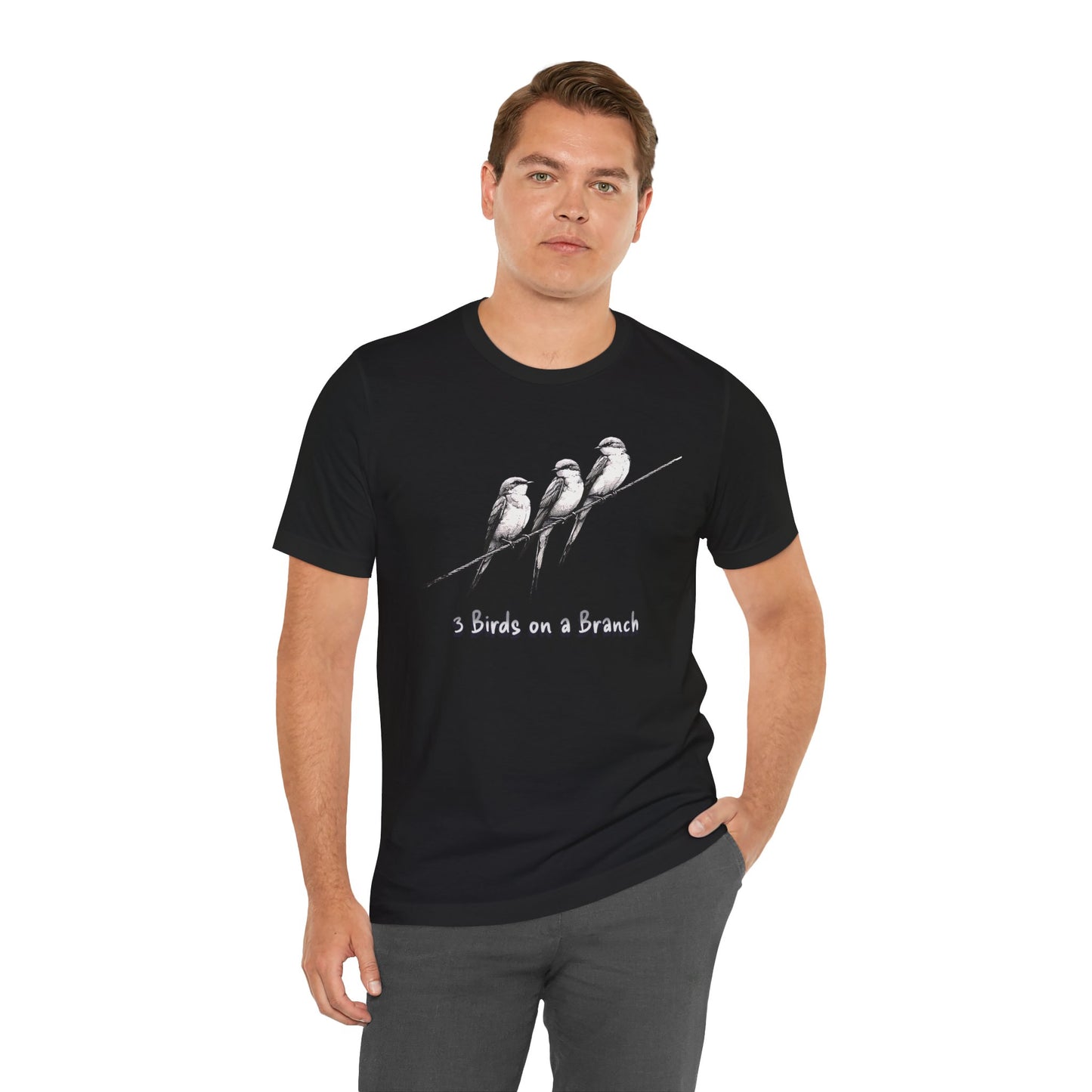3 Birds on a Branch Cotton Unisex T-Shirt - Nature Inspired Graphic