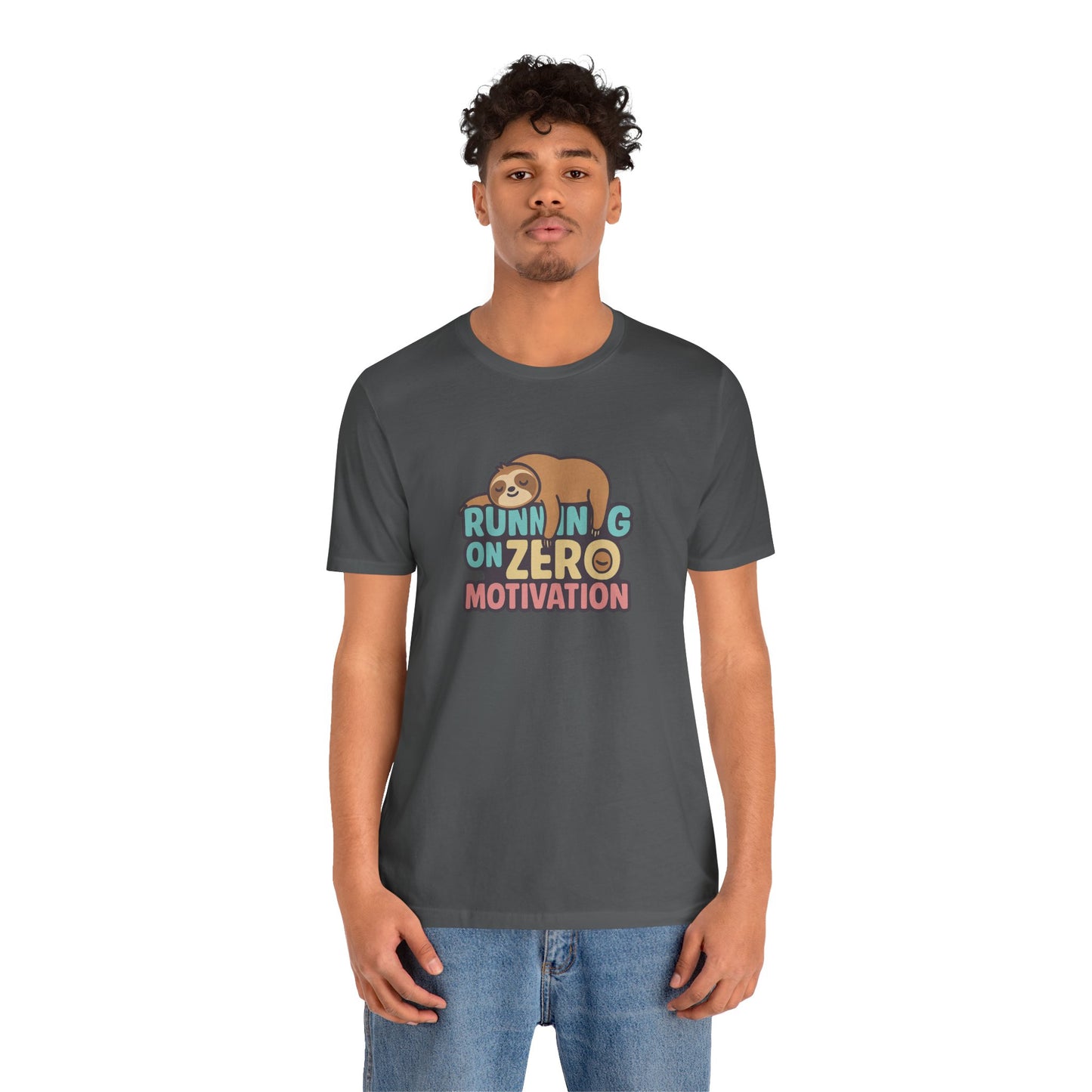Running on Zero Motivation Unisex Cotton T-Shirt, Gift for Laziness Lovers, Funny Sloth