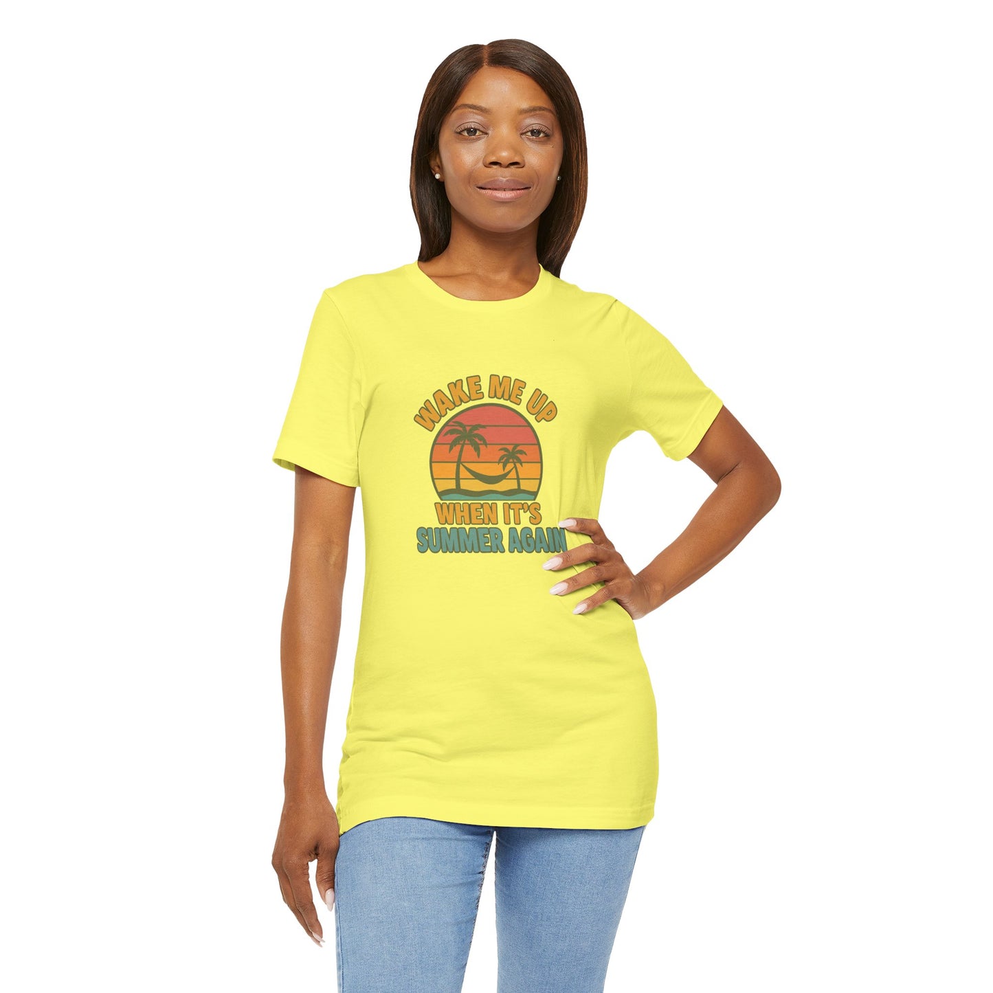 Wake Me Up When It's Summer Again Unisex Cotton T-Shirt, Vacation Shirt, Beachwear, Gift for Beach Lovers Back to School