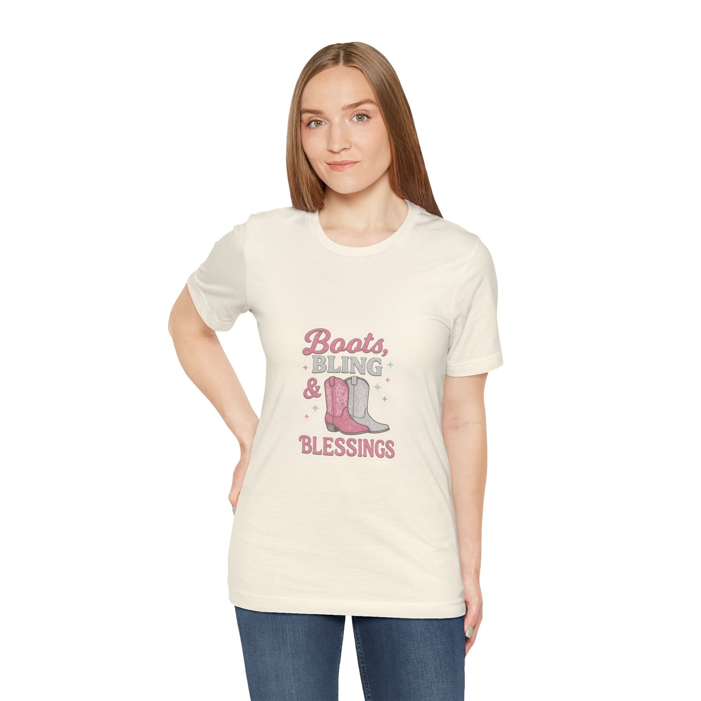 Boots, Bling & Blessings — Glam Cowgirl Faith T-Shirt | Pink & Silver Western Christian Tee