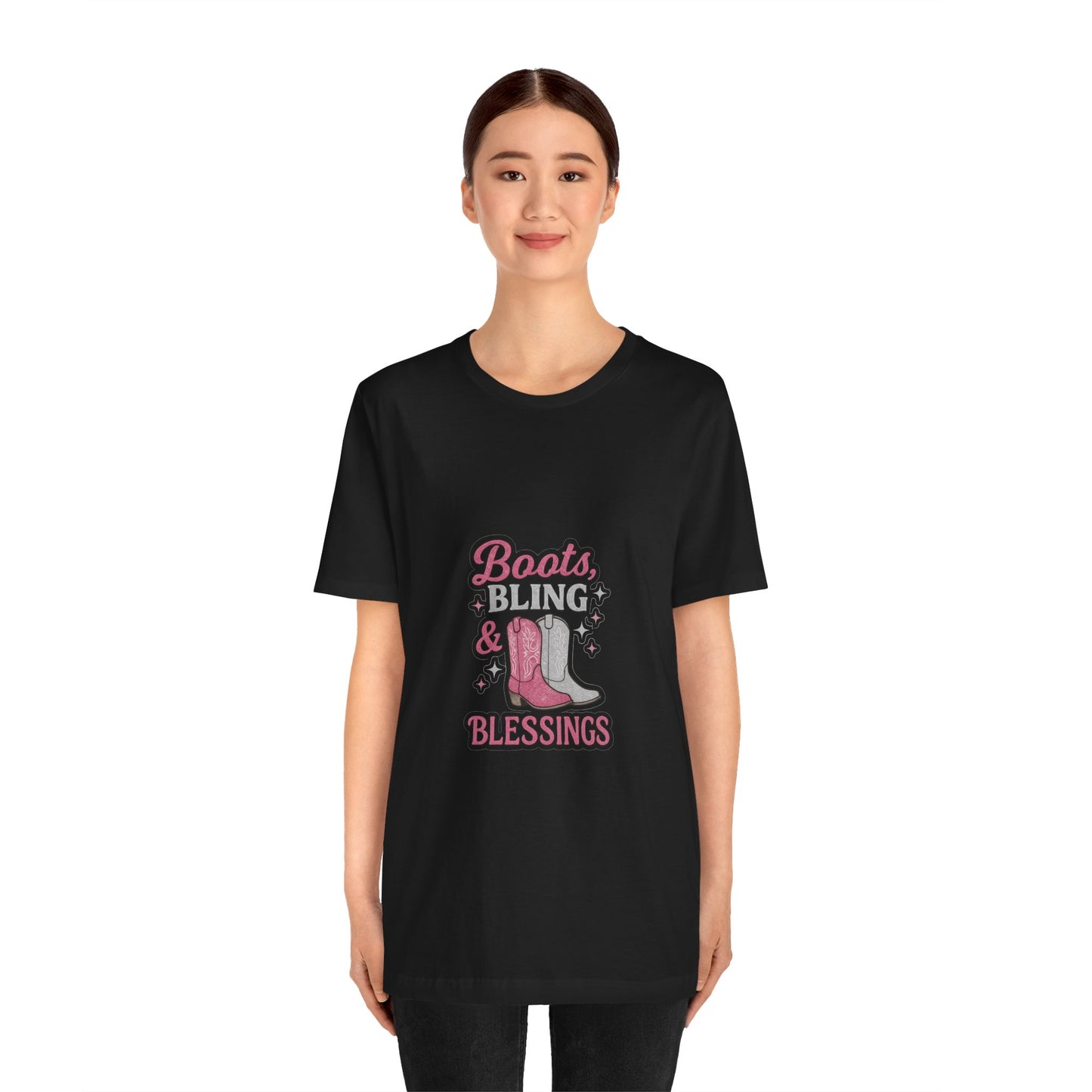 Boots, Bling & Blessings — Glam Cowgirl Faith T-Shirt | Pink & Silver Western Christian Tee