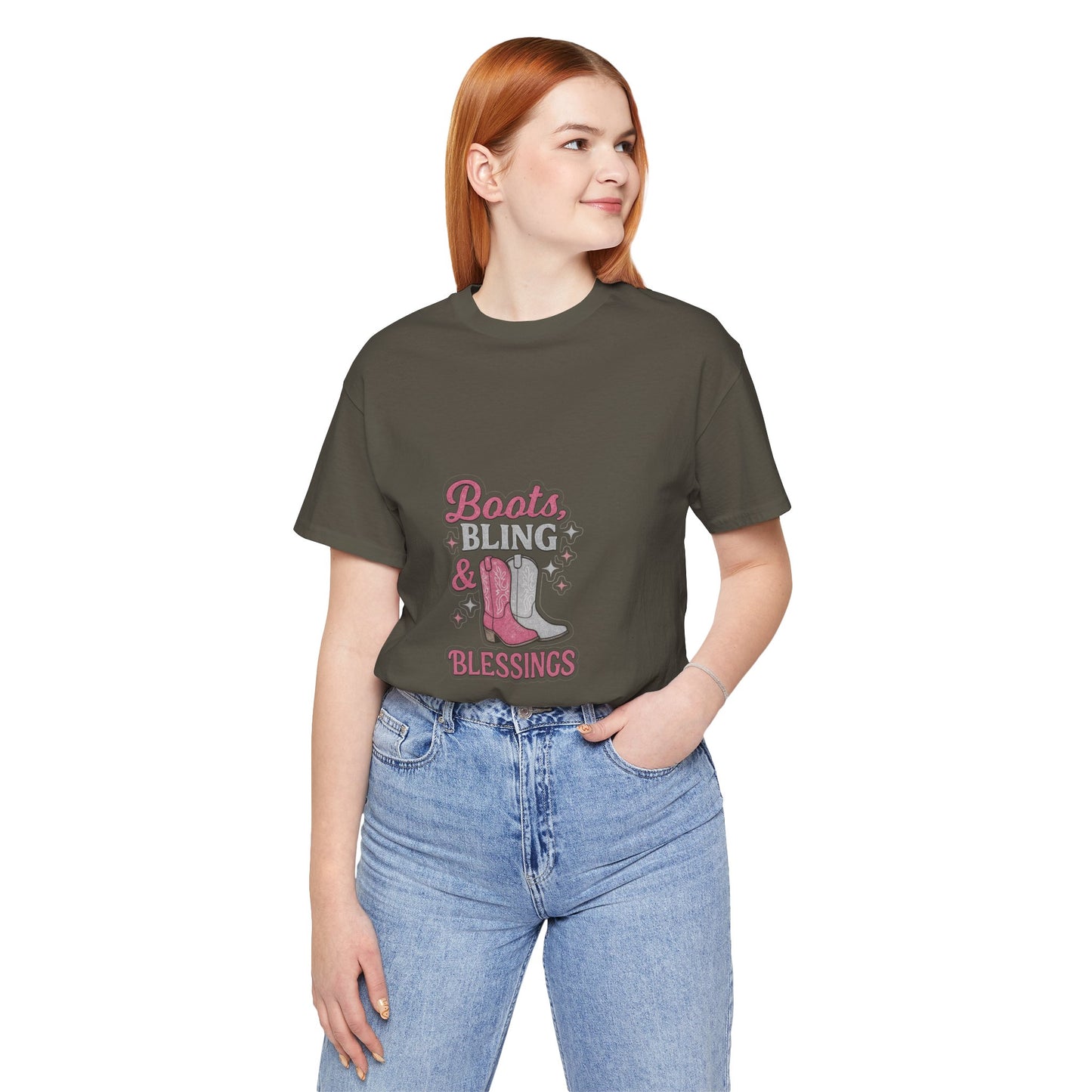Boots, Bling & Blessings — Glam Cowgirl Faith T-Shirt | Pink & Silver Western Christian Tee