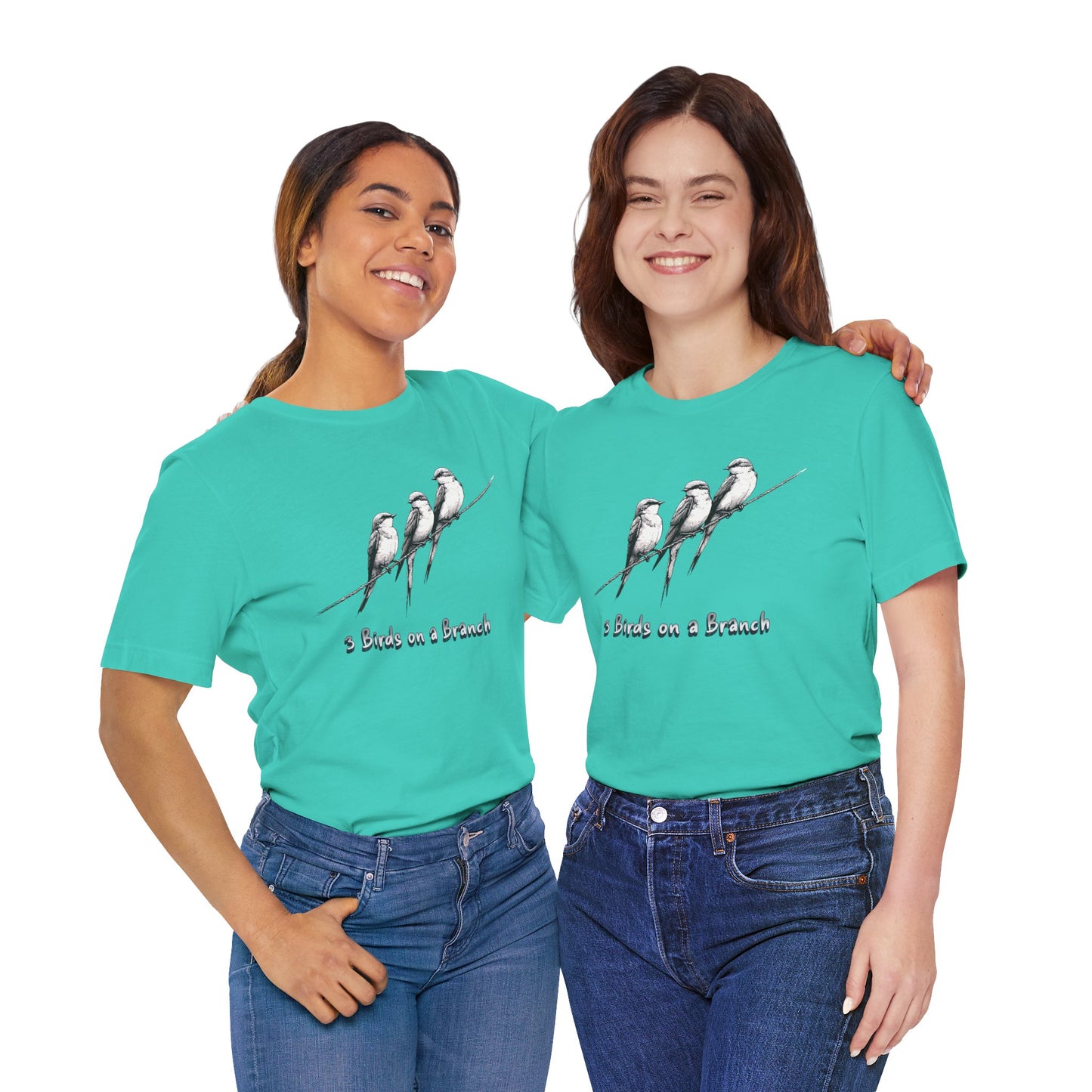 3 Birds on a Branch Cotton Unisex T-Shirt - Nature Inspired Graphic