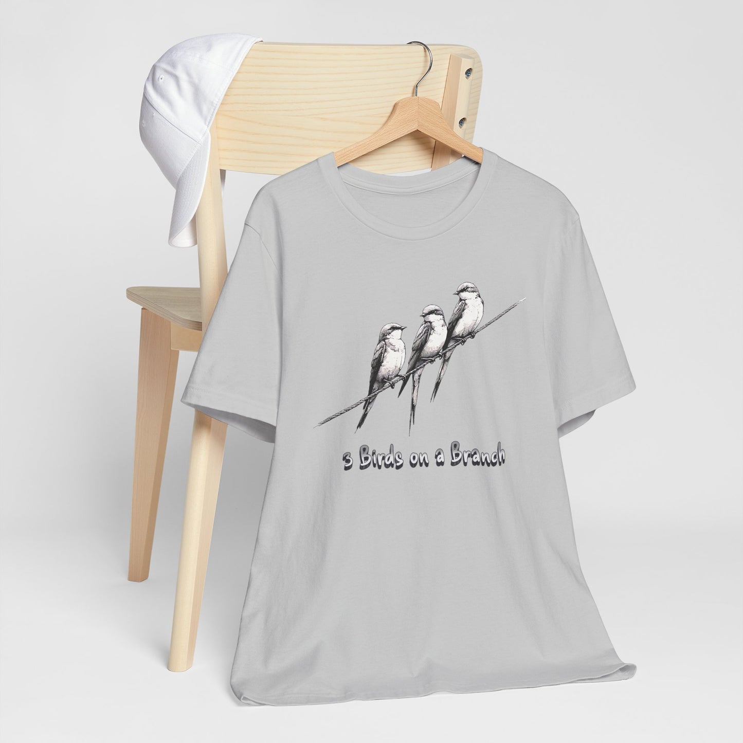 3 Birds on a Branch Cotton Unisex T-Shirt - Nature Inspired Graphic