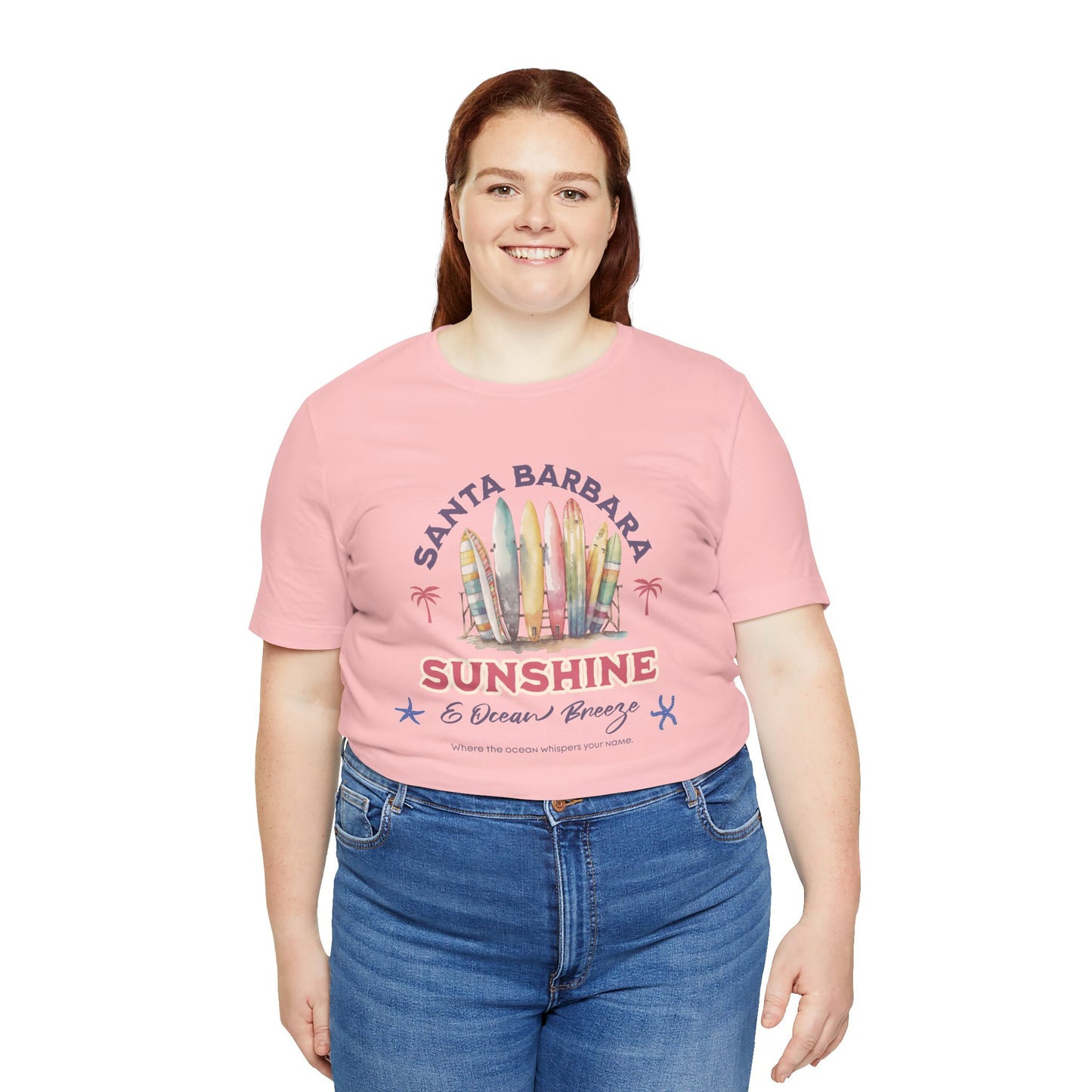 Sunshine Ocean Breeze Santa Barbara Cotton Unisex Jersey T-Shirt, Casual Summer Beach Fun Vibes