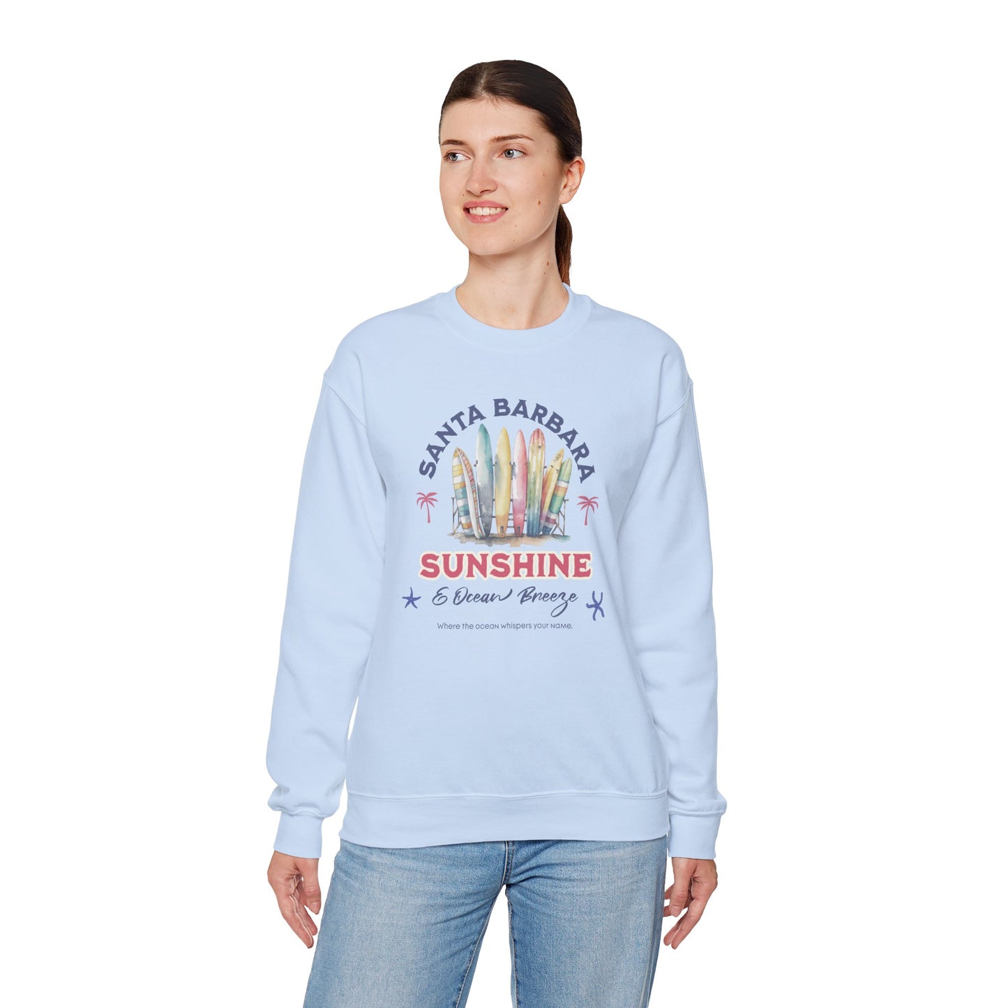 Sunshine Ocean Breeze Santa Barbara Unisex Crewneck Sweatshirt Pullover, Beach Vibes