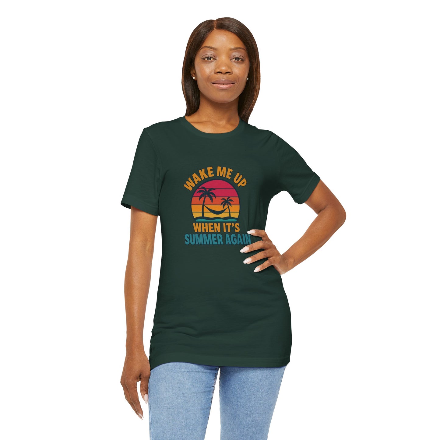Wake Me Up When It's Summer Again Unisex Cotton T-Shirt, Vacation Shirt, Beachwear, Gift for Beach Lovers Back to School