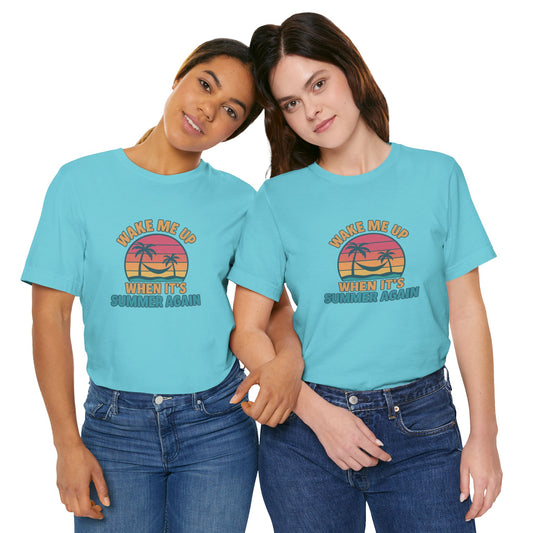Wake Me Up When It's Summer Again Unisex Cotton T-Shirt, Vacation Shirt, Beachwear, Gift for Beach Lovers Back to School