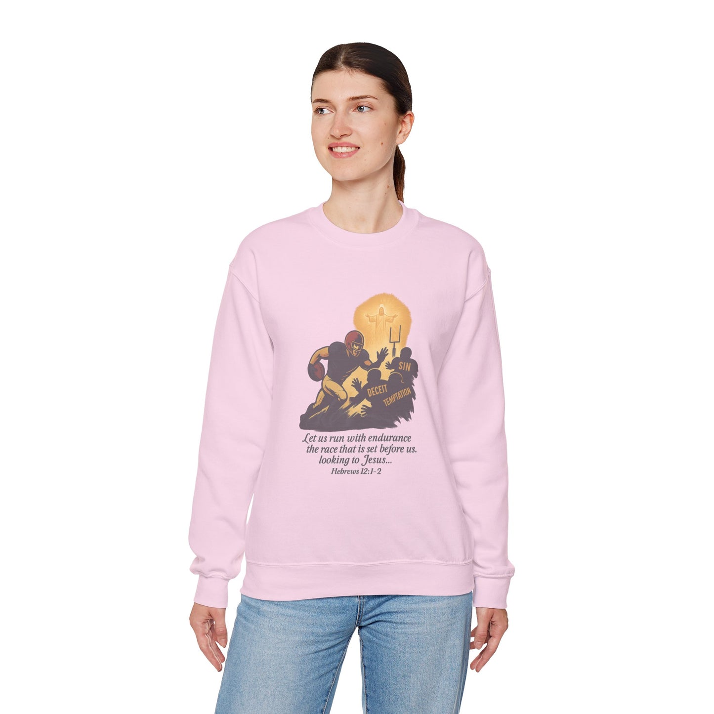 Let Us Run With Endurance Unisex Crewneck Sweatshirt, Christian Gift Faith-Based Styling Apparel, Everyday Comfort