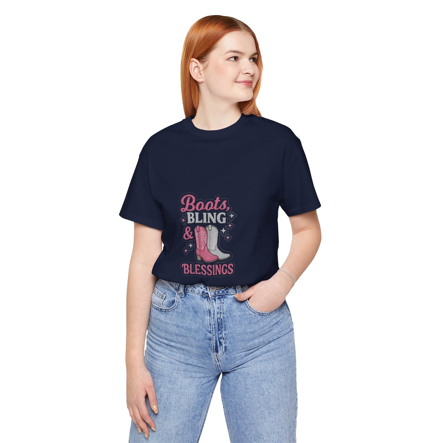 Boots, Bling & Blessings — Glam Cowgirl Faith T-Shirt | Pink & Silver Western Christian Tee