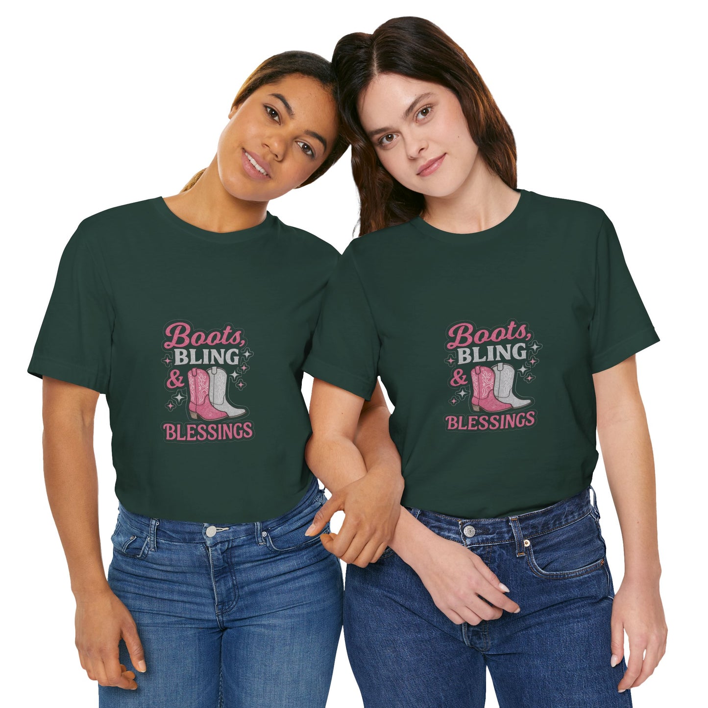 Boots, Bling & Blessings — Glam Cowgirl Faith T-Shirt | Pink & Silver Western Christian Tee