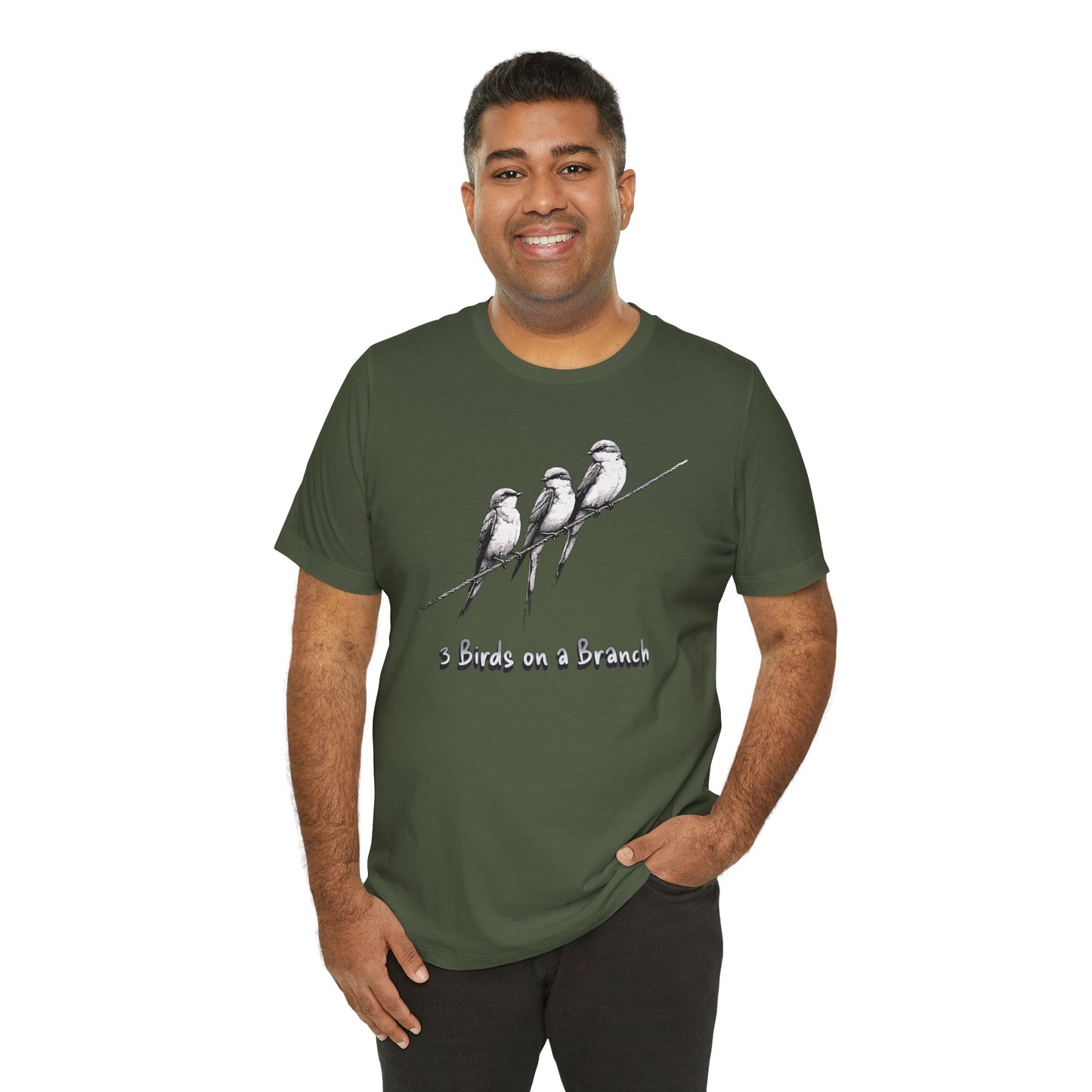 3 Birds on a Branch Cotton Unisex T-Shirt - Nature Inspired Graphic