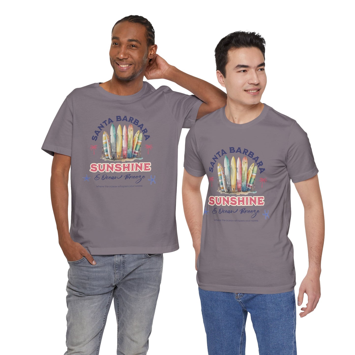 Sunshine Ocean Breeze Santa Barbara Cotton Unisex Jersey T-Shirt, Casual Summer Beach Fun Vibes