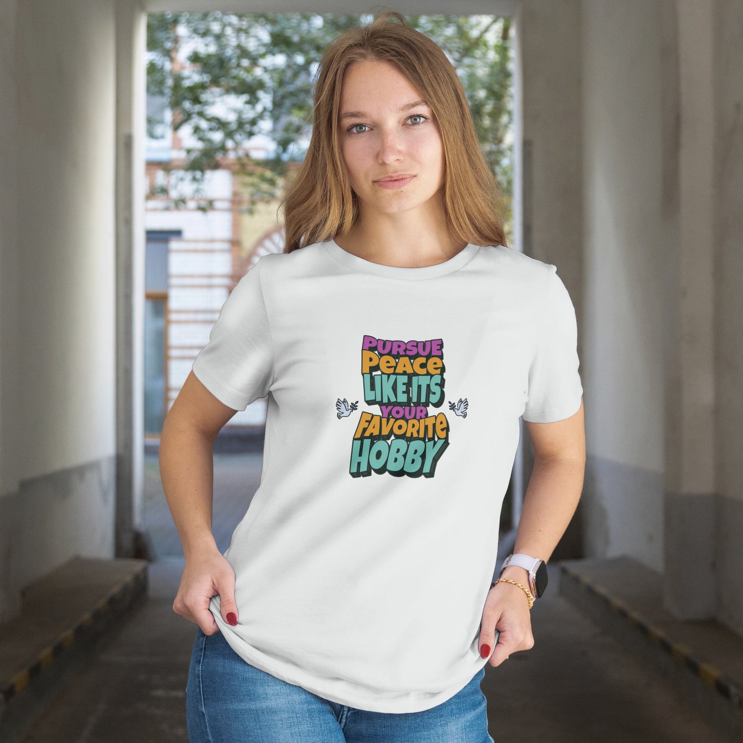 Pursue Peace Like It's Your Favorite Hobby Cotton Unisex Jersey Graphic T-Shirt, Christian Peace Uplift Message, Gift Apparel
