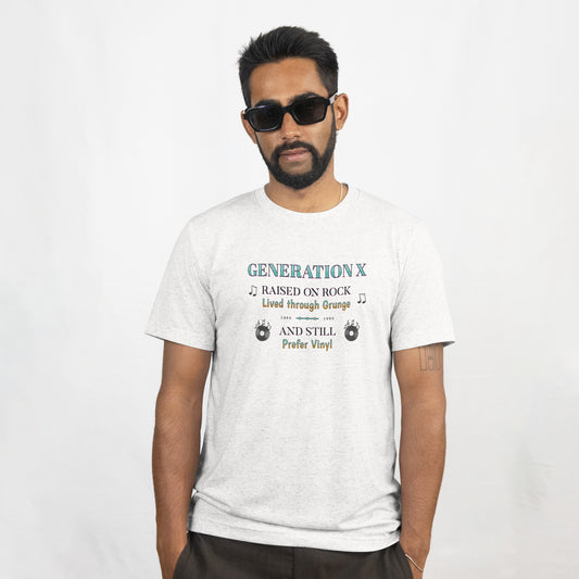Generation X Raised on Rock Cotton Unisex Jersey T-Shirt, Music Vinyl Lover, Retro Top, Vintage Graphic Tee