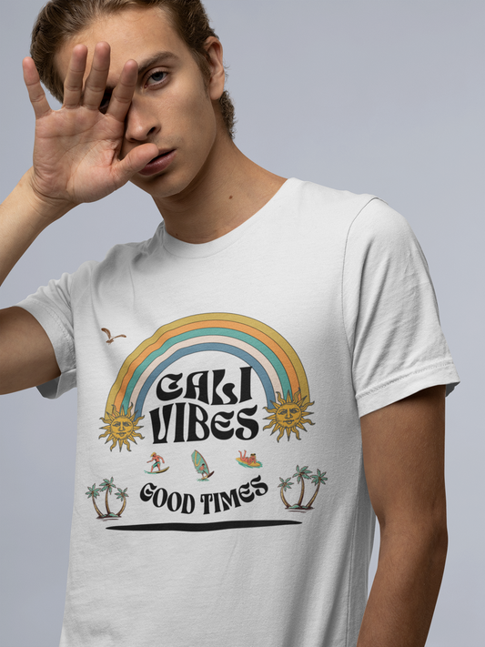 Cali Vibes Good Times Cotton Unisex T-Shirt, Casual Summer Fun Ocean Beach T-Shirt, Surfing Breeze Top