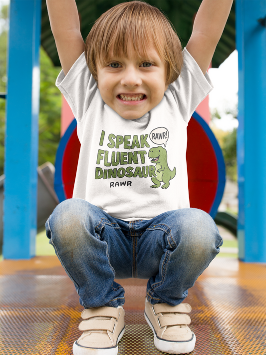 I Speak Fluent Dinosaur Graphic Cotton Toddler T-shirt, Cute Kids Outfit Playful Summer Tee