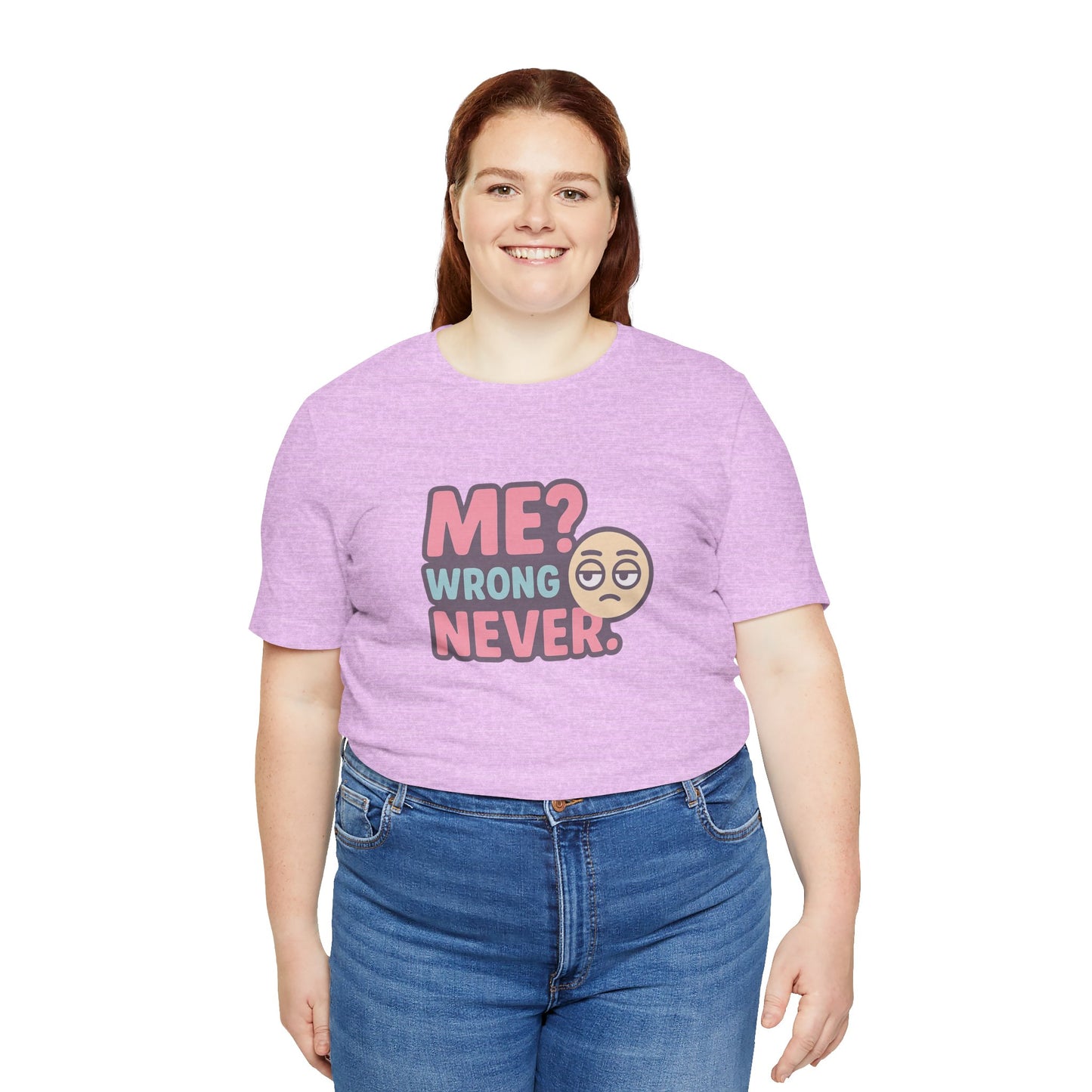 Me? Wrong Never Unisex Cotton T-Shirt, Cool Tee for Friends, Great Gift for Birthdays, Emoji