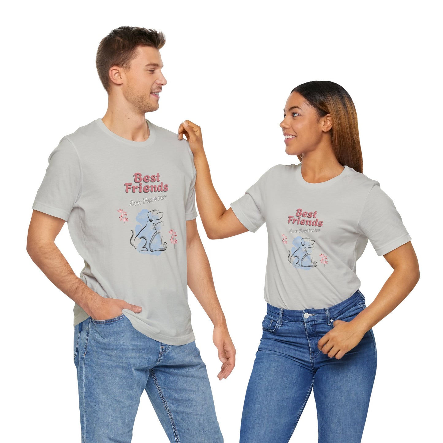 Best Friends Are Forever Cotton Unisex T-Shirt - Dog and Cat Lovers Shirt, Friendship Gift