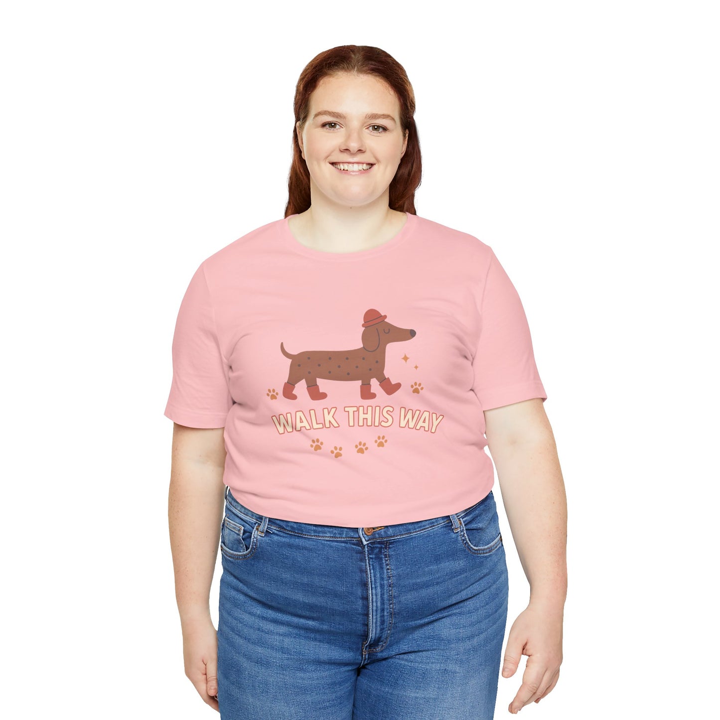 Dachshund Walk This Way Unisex Cotton T-Shirt, Cute Dog Lover Gift, Funny Pet Owner Shirt