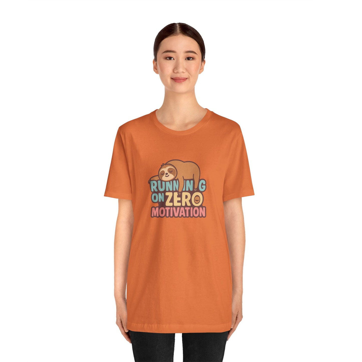 Running on Zero Motivation Unisex Cotton T-Shirt, Gift for Laziness Lovers, Funny Sloth