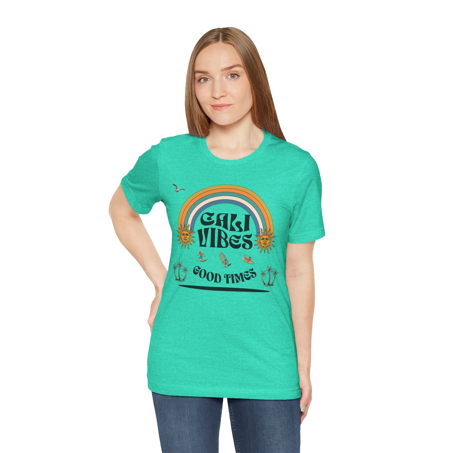 Cali Vibes Good Times Cotton Unisex T-Shirt, Casual Summer Fun Ocean Beach T-Shirt, Surfing Breeze Top