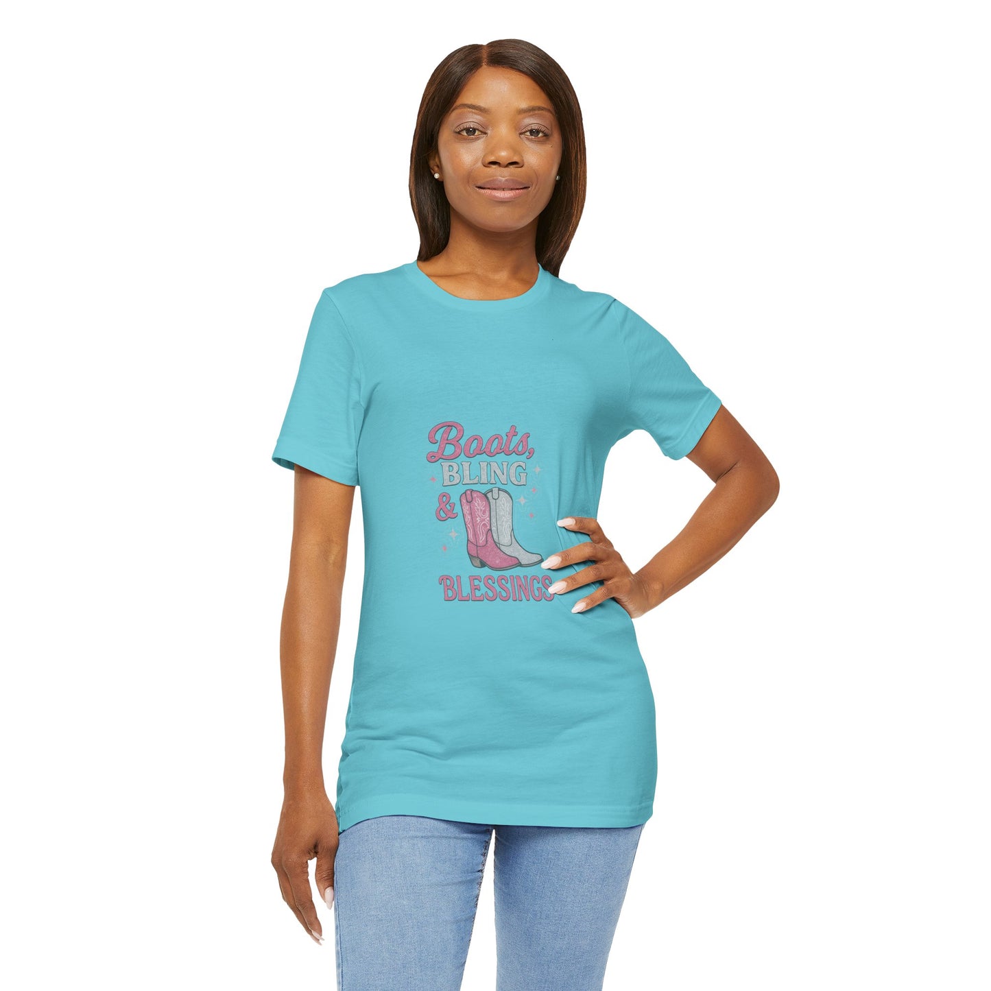 Boots, Bling & Blessings — Glam Cowgirl Faith T-Shirt | Pink & Silver Western Christian Tee