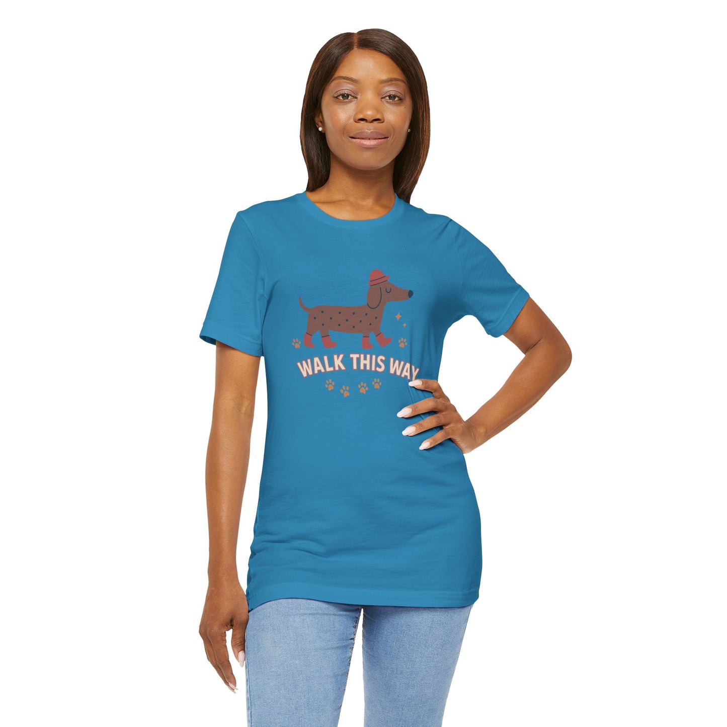 Dachshund Walk This Way Unisex Cotton T-Shirt, Cute Dog Lover Gift, Funny Pet Owner Shirt
