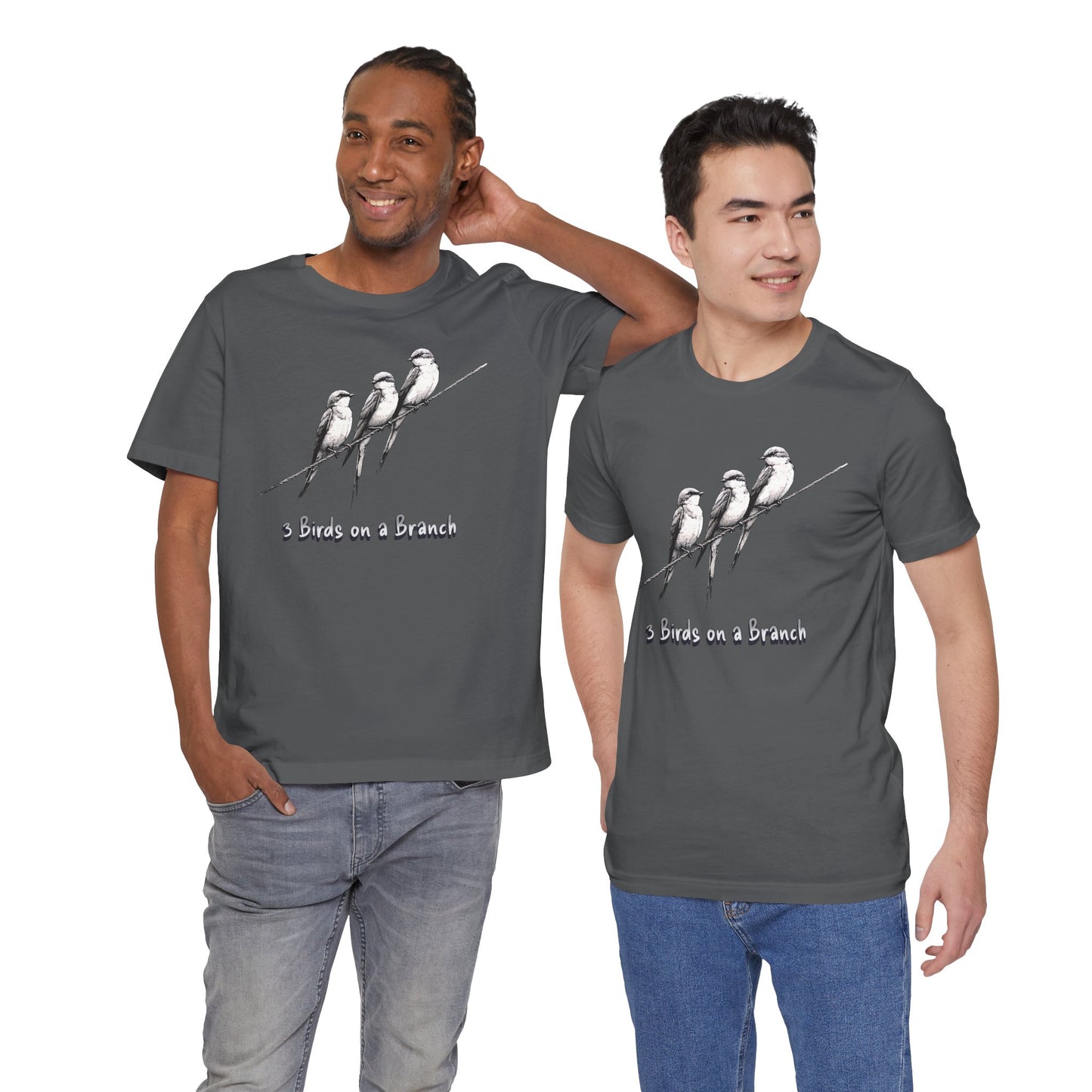 3 Birds on a Branch Cotton Unisex T-Shirt - Nature Inspired Graphic