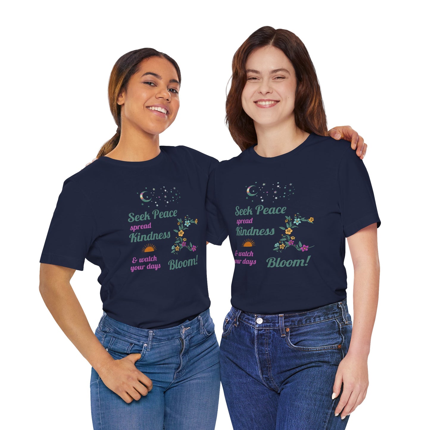 Seek Peace Spread Kindness & Watch Your Days Bloom Unisex Cotton Jersey T-Shirt – Scripture Inspired Floral Style