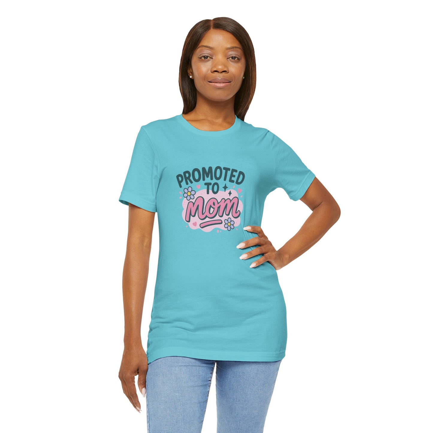 Promoted to Mom Unisex Cotton T-Shirt Unisex Jersey Tee for Expecting Moms, Mother's Day Gift, Cute Baby Announcement