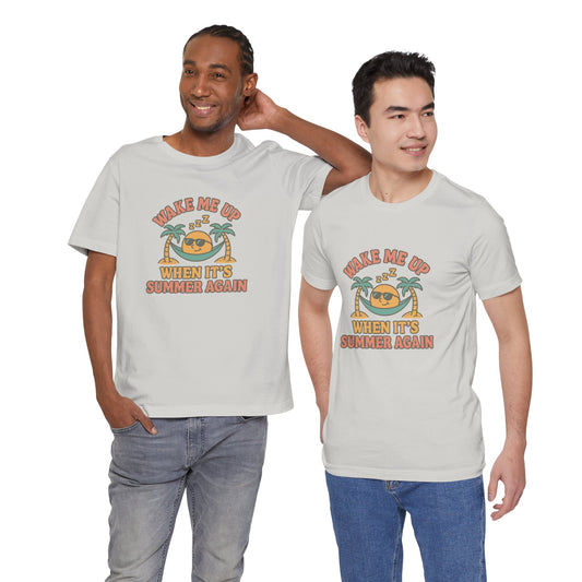 Wake Me Up When It's Summer Again Unisex Cotton T-Shirt, Summer Vibes Top, Casual Fun Apparel